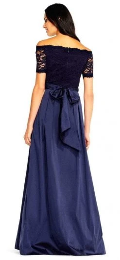 Formal Gowns Adrianna Papell - Off-Shoulder Taffeta A-line Gown AP1E201965 - 1 Pc Navy In Size 16 Available 7 Formal Gowns Adrianna Papell - Off-Shoulder Taffeta A-line Gown AP1E201965 - 1 Pc Navy In Size 16 Available