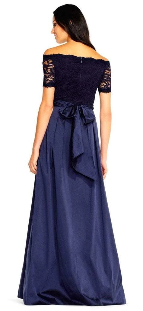 Formal Gowns Adrianna Papell - Off-Shoulder Taffeta A-line Gown AP1E201965 - 1 Pc Navy In Size 16 Available 4 Formal Gowns Adrianna Papell - Off-Shoulder Taffeta A-line Gown AP1E201965 - 1 Pc Navy In Size 16 Available