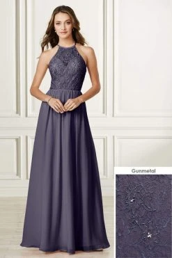 Formal Gowns Adrianna Papell Platinum - 40175 Lace Halter Chiffon A-line Dress