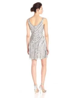 Adrianna Papell - Scoop Neck Sequined And Beaded Dress 41901090 Cocktail Dresses