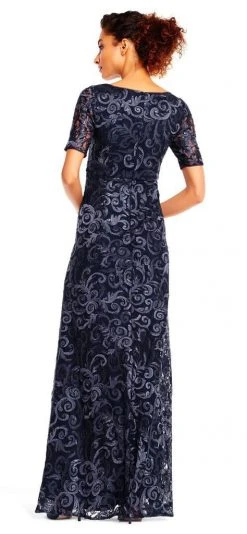 Adrianna Papell - Sequin Lace Embroidered Swirl Mesh Dress AP1E201418 - 1 Pc Midnight In Size 10 Available Formal Gowns