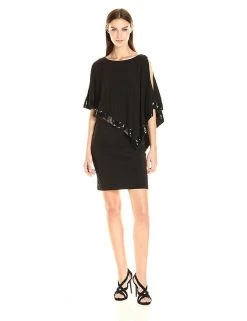 Adrianna Papell Sequin-Trimmed Cutaway Capelet Dress - 1 Pc Black In Size 6 Available Cocktail Dresses