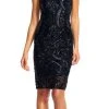 Cocktail Dresses Adrianna Papell Sequined Illusion Bateau Sheath Dress AP1E200464 - 1 Pc Black In Size 14P Available
