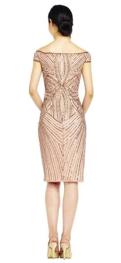 Cocktail Dresses Adrianna Papell - Sequined Off-Shoulder Sheath Dress AP1E201100 - 1 Pc Lead In Size 12 Available