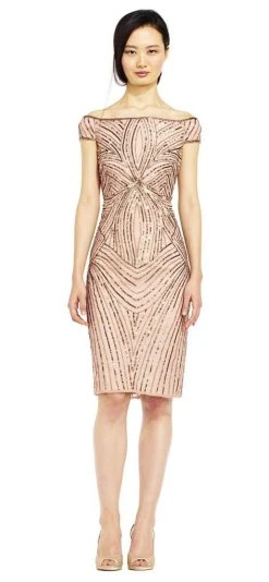 Cocktail Dresses Adrianna Papell - Sequined Off-Shoulder Sheath Dress AP1E201100 - 1 Pc Lead In Size 12 Available