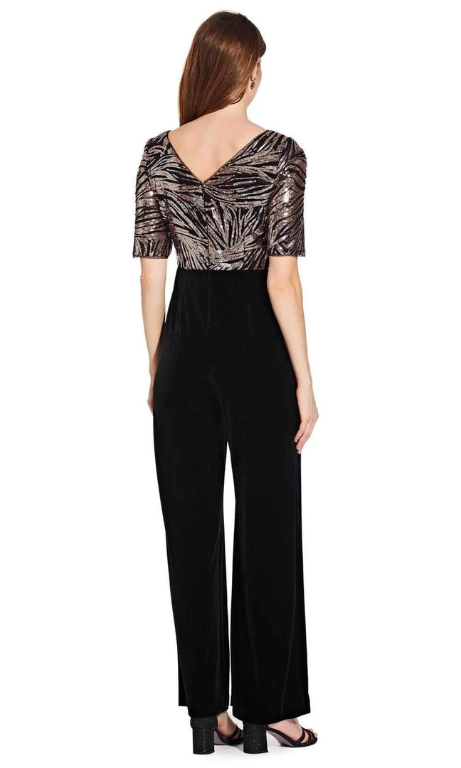 Formal Gowns Adrianna Papell - Sequined V Neck Jumpsuit AP1E206295 - 1 Pc Black Rosegold In Size 2 Available 4 Formal Gowns Adrianna Papell - Sequined V Neck Jumpsuit AP1E206295 - 1 Pc Black Rosegold In Size 2 Available