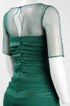 Formal Gowns Adrianna Papell Sheered Bateau Neck Short Sleeves Tiered Dress AP1E201931 - 1 Pc Evergreen In Size 4 Available