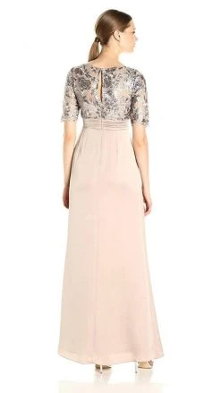 Adrianna Papell - Short Sleeves Draped Satin Dress AP1E201568 - 1 Pc Light Mink In Size 6 Available