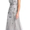 Adrianna Papell Short Sleeves Floral Beaded Godet Trumpet Gown AP1E202853 2 Adrianna Papell Short Sleeves Floral Beaded Godet Trumpet Gown AP1E202853