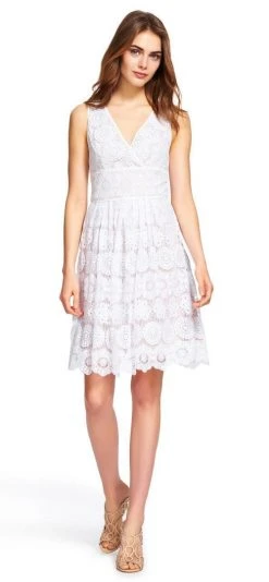 Adrianna Papell - V-Neck Lace And Mesh Dress 13262740