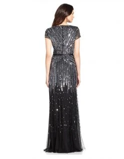 Adrianna Papell - V-Neckline Sequined Mesh Long Dress 62868950 Formal Gowns