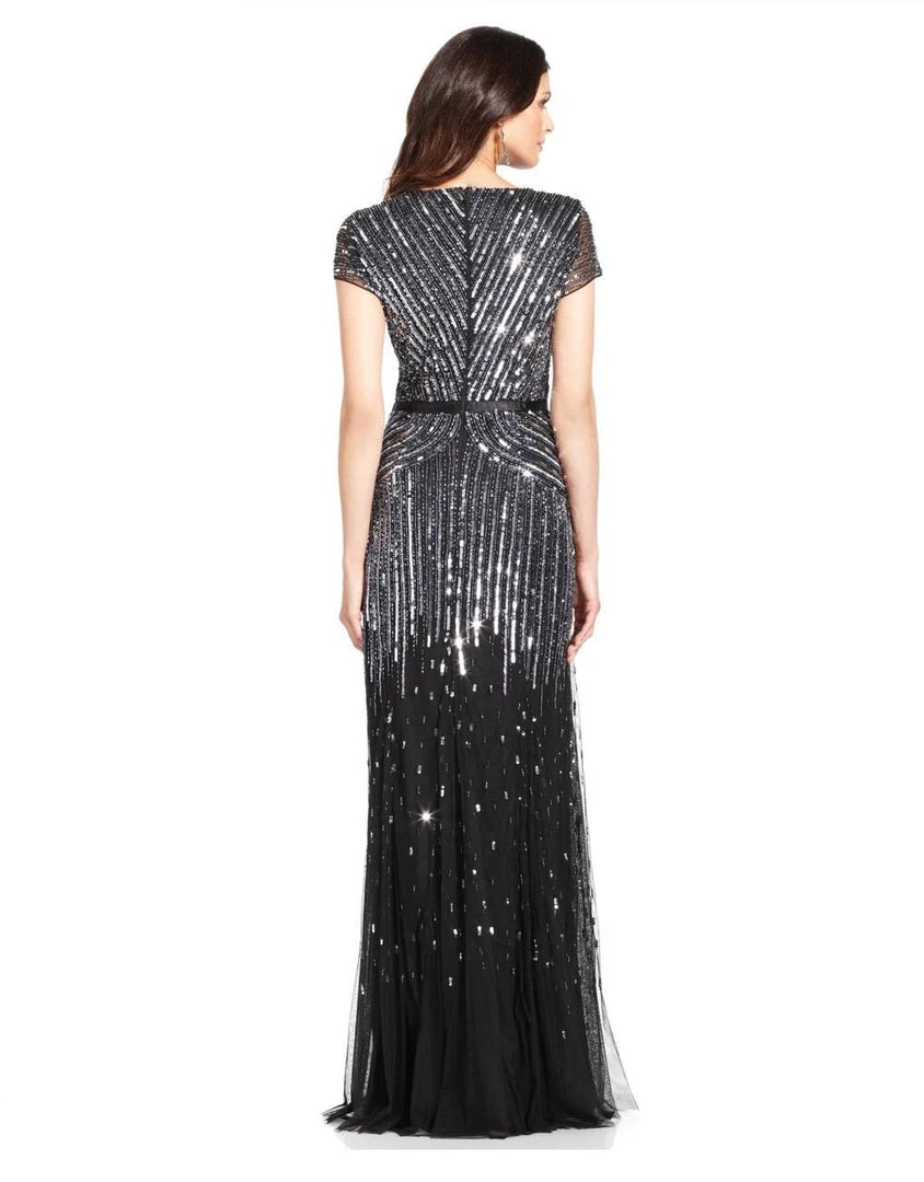 Adrianna Papell - V-Neckline Sequined Mesh Long Dress 62868950 Formal Gowns 4 Adrianna Papell - V-Neckline Sequined Mesh Long Dress 62868950 Formal Gowns