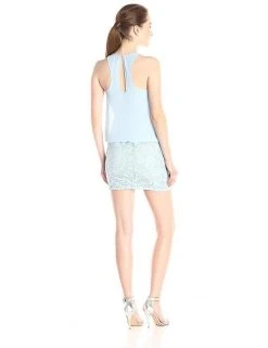 Aidan Mattox 151A12820 Lace Halter Neck Blouson Mini Dress - 1 Pc Light Blue In Size 6 Available Cocktail Dresses