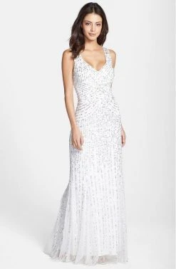 Formal Gowns Aidan Mattox 54456430 Sequin Adorned Sleeveless Long Dress In Ivory