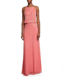 Aidan Mattox - Beaded Halter Neck Dress 54470000 In Sherbert - 1 Pc Sherbert In Size 14 Available