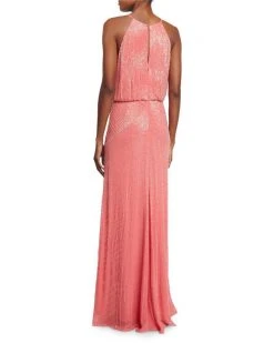Aidan Mattox - Beaded Halter Neck Dress 54470000 In Sherbert - 1 Pc Sherbert In Size 14 Available