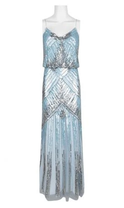 Aidan Mattox - Blouson V Neck Sheath Dress MD1E203800 - 1 Pc Cloud Blue In Size 12 Available Formal Gowns