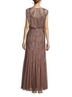 Aidan Mattox - Cape Sleeve Embellished Mesh Long Dress 54468390