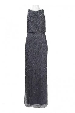 Formal Gowns Aidan Mattox - Embellished Bateau Neck Dress 054468710 - 1 Pc Gunmetal In Size 12 Available