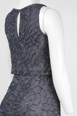 Formal Gowns Aidan Mattox - Embellished Bateau Neck Dress 054468710 - 1 Pc Gunmetal In Size 12 Available