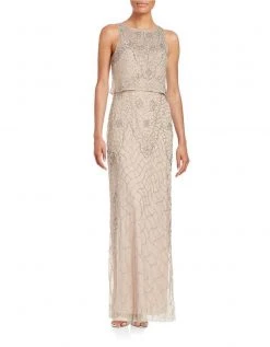 Formal Gowns Aidan Mattox - Embellished Bateau Neck Dress 054468710 - 1 Pc Gunmetal In Size 12 Available
