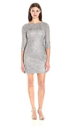 Aidan Mattox Embroidered Bateau Sheath Dress 54468920 - 1 Pc Silver In Size 2 Available Cocktail Dresses
