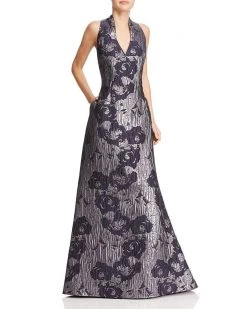Formal Gowns Aidan Mattox - MD1E200784 Sleeveless Metallic Floral Print Gown