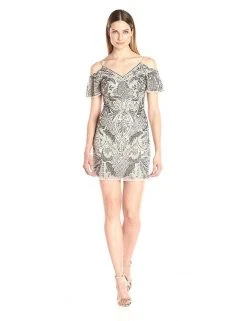 Aidan Mattox - MD1E200820 Beaded V-Neck Sheath Dress Cocktail Dresses