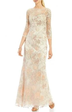 Aidan Mattox - MD1E201009 Sheer Embroidered Lace Gown