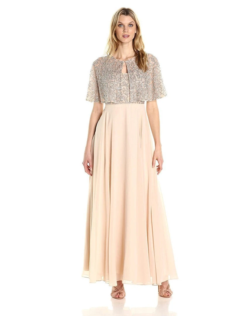 Aidan Mattox - MD1E201185 Embellished Caped Scoop Neck A-Line Gown 3 Aidan Mattox - MD1E201185 Embellished Caped Scoop Neck A-Line Gown