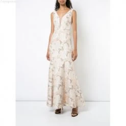 Aidan Mattox - MD1E202493 Floral Metallic Jacquard Deep V-neck Dress Formal Gowns