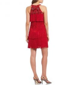 Aidan Mattox - MD1E202713 Embellished Halter Tiered Tassel Dress Cocktail Dresses