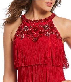 Aidan Mattox - MD1E202713 Embellished Halter Tiered Tassel Dress Cocktail Dresses 11 Aidan Mattox - MD1E202713 Embellished Halter Tiered Tassel Dress Cocktail Dresses