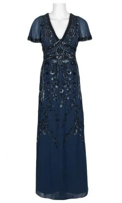 Aidan Mattox - MD1E202729 Flutter Sleeve Embellished Chiffon Dress