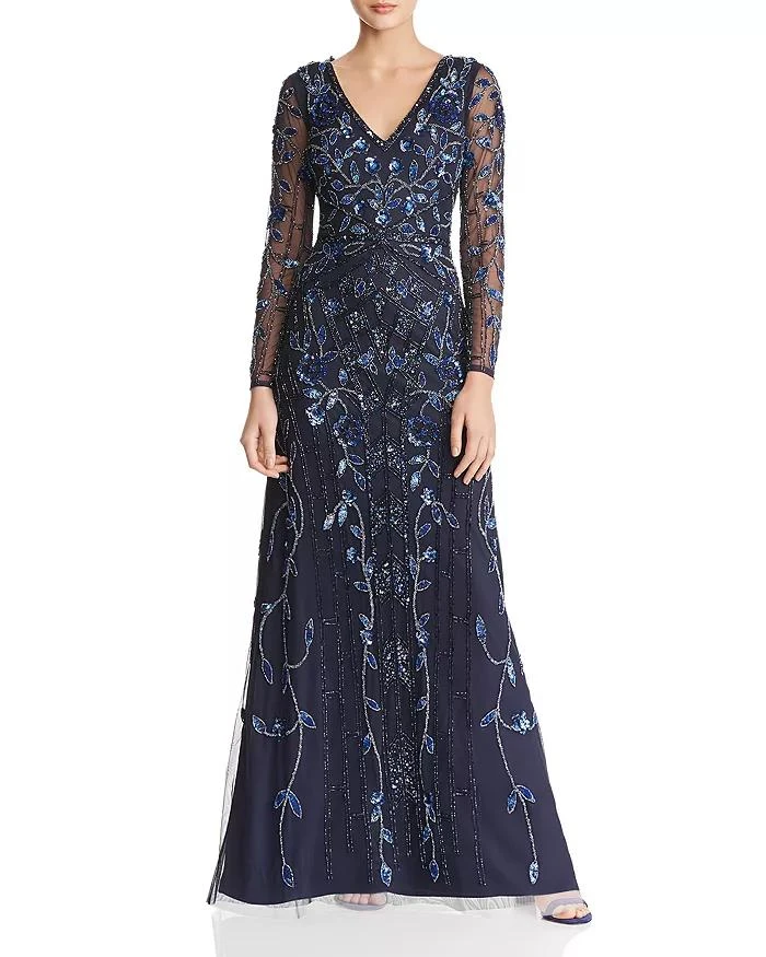 Formal Gowns Aidan Mattox - MD1E203314 Embellished Sheer Long Sleeves A-line Dress 3 Formal Gowns Aidan Mattox - MD1E203314 Embellished Sheer Long Sleeves A-line Dress
