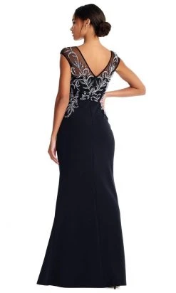 Aidan Mattox - MD1E203928 Embellished V-Neck Mesh Crepe Long Dress Formal Gowns