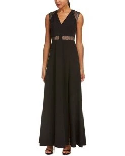Formal Gowns Aidan Mattox - MN1E201092 Lace Paneled Cap Sleeve Crepe A-line Gown