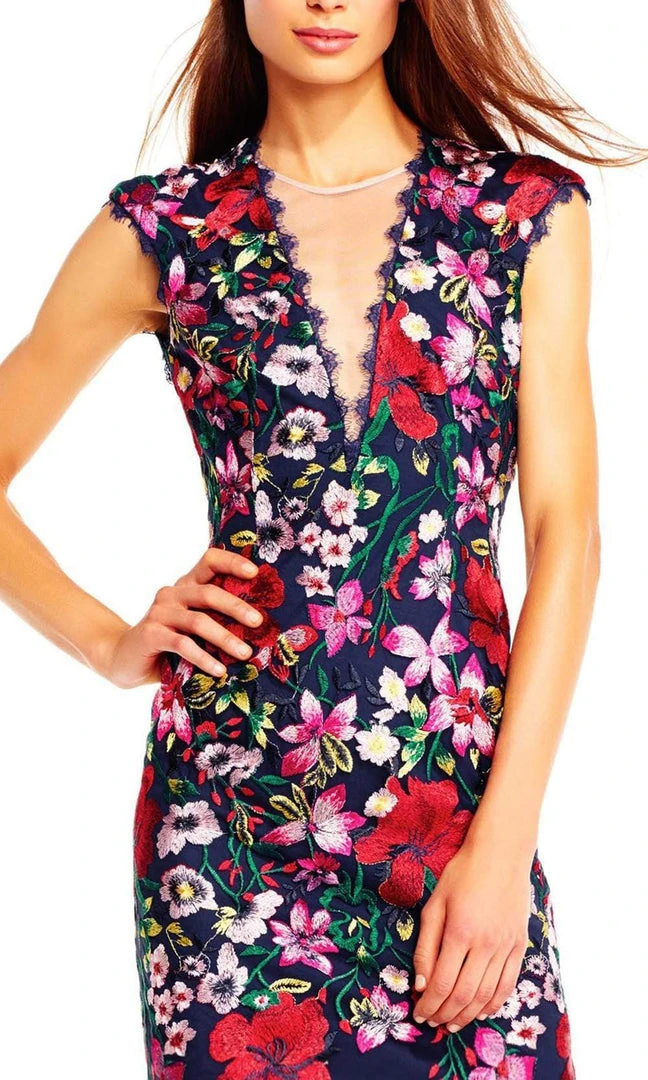 Aidan Mattox - MN1E201728 Floral Embroidered Illusion Cocktail Dress 4 Aidan Mattox - MN1E201728 Floral Embroidered Illusion Cocktail Dress
