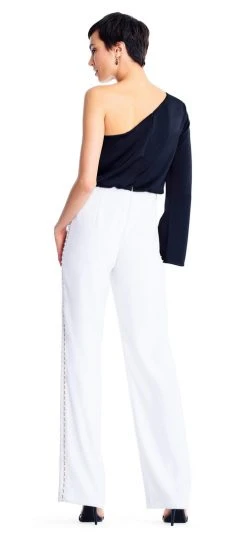 Aidan Mattox - MN1E203519 Asymmetric Long Sleeves Loose Jumpsuit Long Dresses