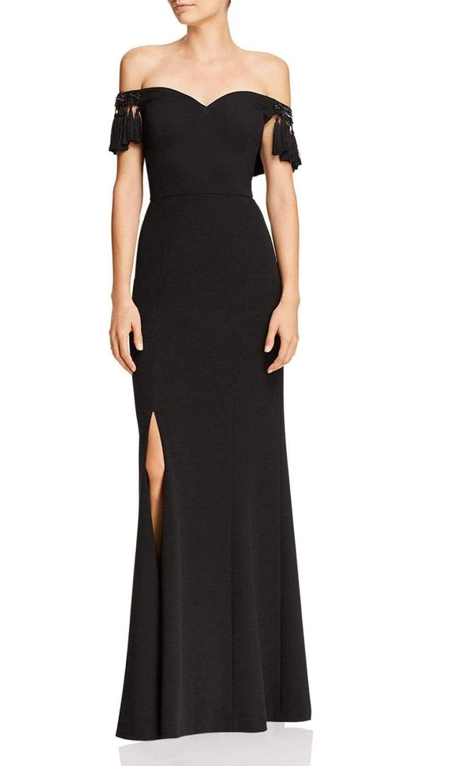 Formal Gowns Aidan Mattox - Off-Shoulder Tassel Sleeves Evening Gown MD1E203104 - 1 Pc Black In Size 14 Available 3 Formal Gowns Aidan Mattox - Off-Shoulder Tassel Sleeves Evening Gown MD1E203104 - 1 Pc Black In Size 14 Available