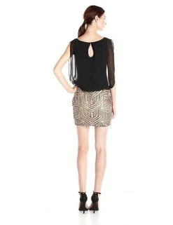 Aidan Mattox - Sequined Bateau Neck Chiffon Sheath Dress 151A96540