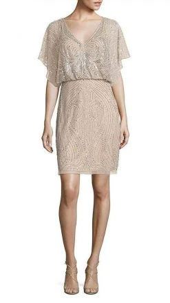 Aidan Mattox - Sequined V-Neck Blouson Short Dress MD1E200692 - 1 Pc Silver In Size 0 Available