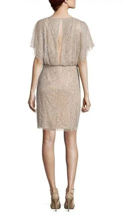 Aidan Mattox - Sequined V-Neck Blouson Short Dress MD1E200692 - 1 Pc Silver In Size 0 Available