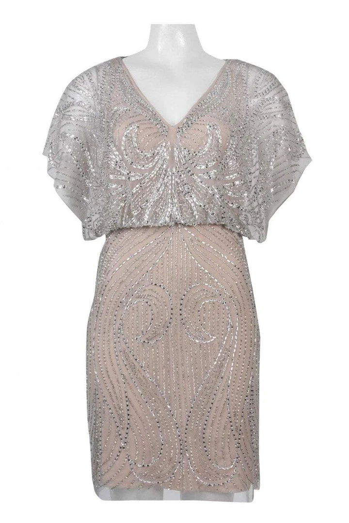 Aidan Mattox - Sequined V-Neck Blouson Short Dress MD1E200692 - 1 Pc Silver In Size 0 Available 5 Aidan Mattox - Sequined V-Neck Blouson Short Dress MD1E200692 - 1 Pc Silver In Size 0 Available
