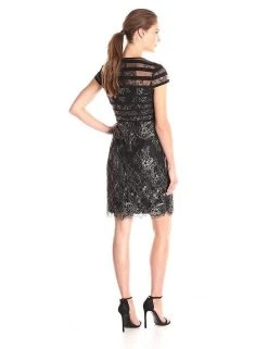 Cocktail Dresses Alex Evenings - 1121175 Cap Sleeve Banded Lace Dress