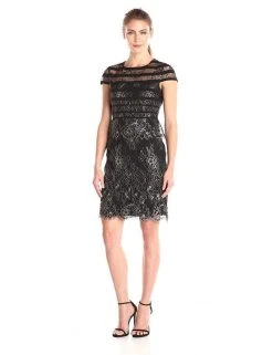 Cocktail Dresses Alex Evenings - 1121175 Cap Sleeve Banded Lace Dress