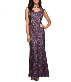 Alex Evenings - 1121596 Embroidered Lace Front Cut Out Dress Formal Gowns