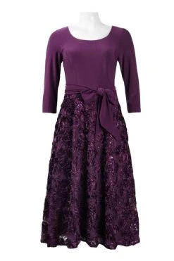 Alex Evenings - 1121875 Quarter Sleeve Jersey Lace Tea Length Dress