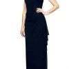 Alex Evenings - 112388 Scalloped Jewel Neck Cap Sleeve Long Dress - 1 Pc Navy In Size 12 Available Formal Gowns