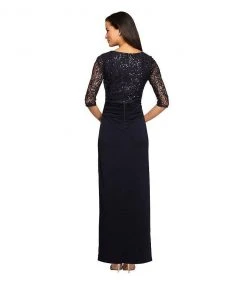 Formal Gowns Alex Evenings - 2121457 Sequined Lace Bateau Evening Dress In Deep Navy